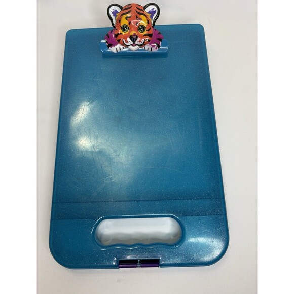 Lisa Frank Storage Case Hard Clip Board Lap ClipBoard Art Box Blue Tiger Vintage - Picture 1 of 4